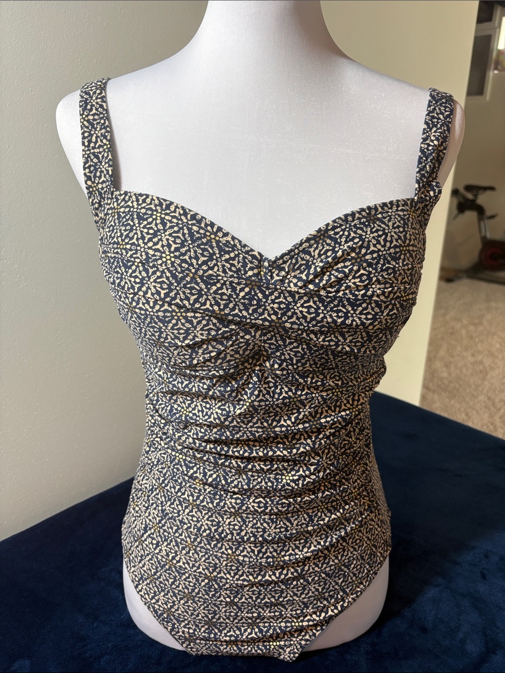 Navy and Cream Ruched One-Piece Swimsuit
